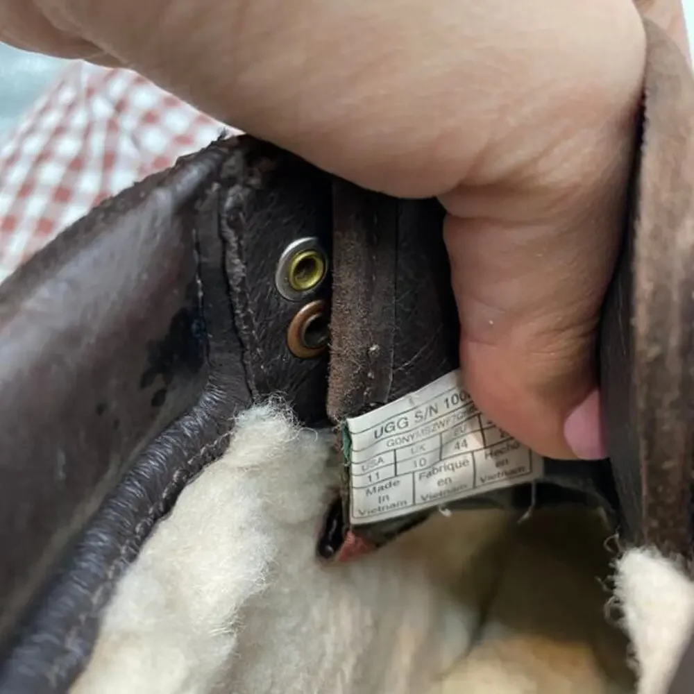 Ugg brown‎ leather sherpa lined mens lace up boots